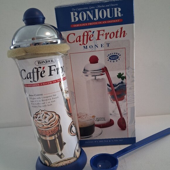 BonJour Manual Milk Frother Stainless Steel and Coffee Glass Carafe Froth NEW - Picture 1 of 4